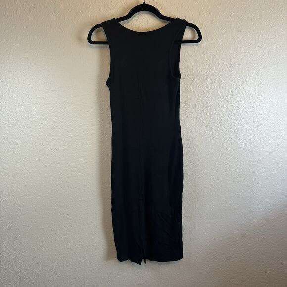 Marine Layer Lexi Rib Daytime Midi Dress Black Size Medium Casual Minimalist - Picture 3 of 9